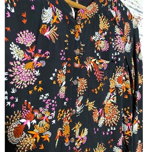 Anthropologie Conversations 28 of 52 Colloquial Peacock Collarless Button Down - Picture 9 of 15